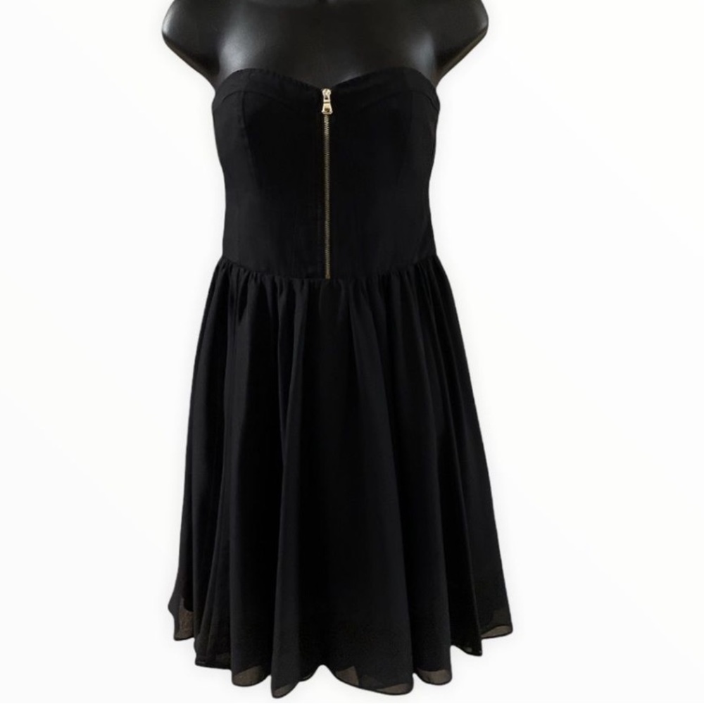Guess Strapless Black Corset Dress with Gold Zipper Size 6